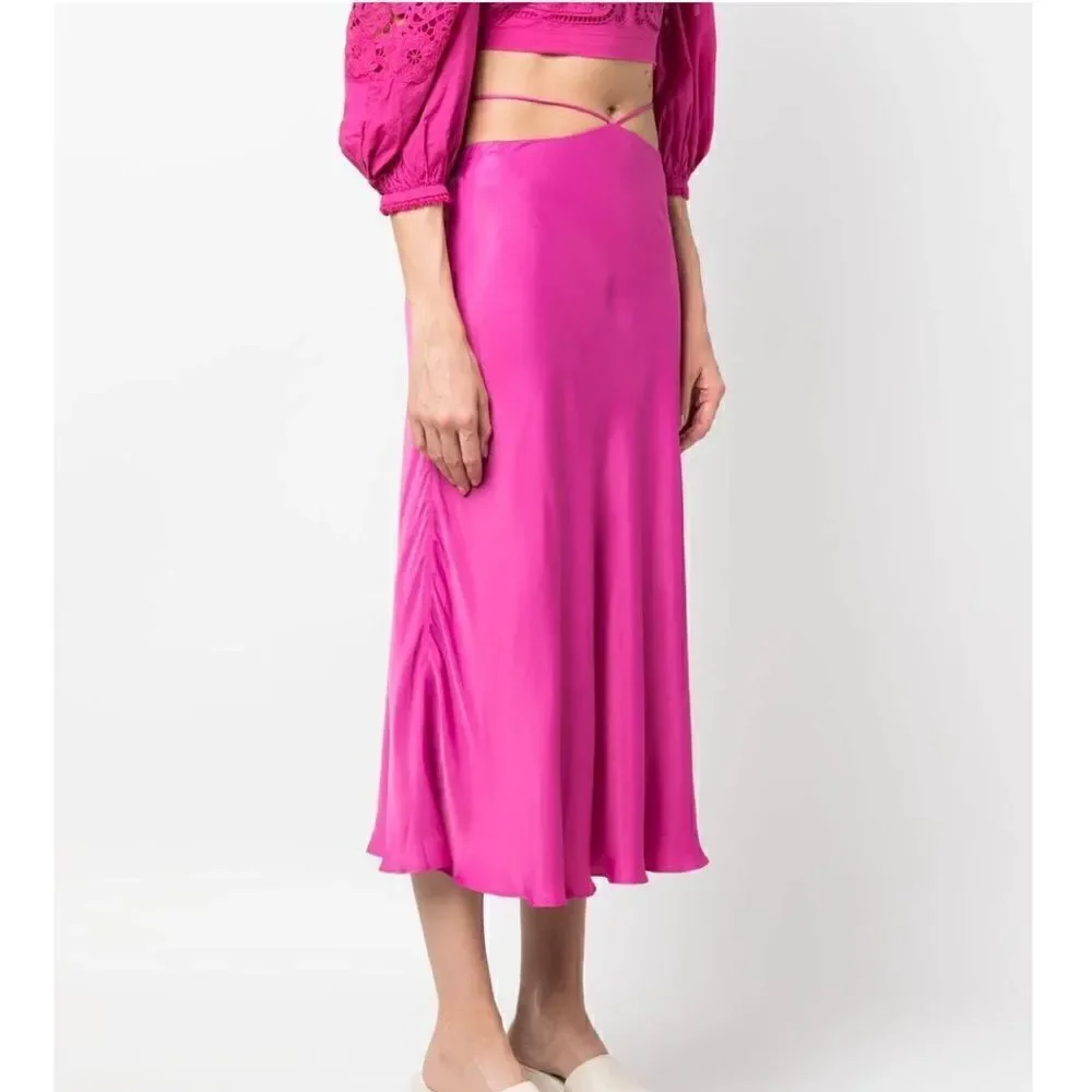 FARM Rio strap-detail satin-finish midi skirt Large $248